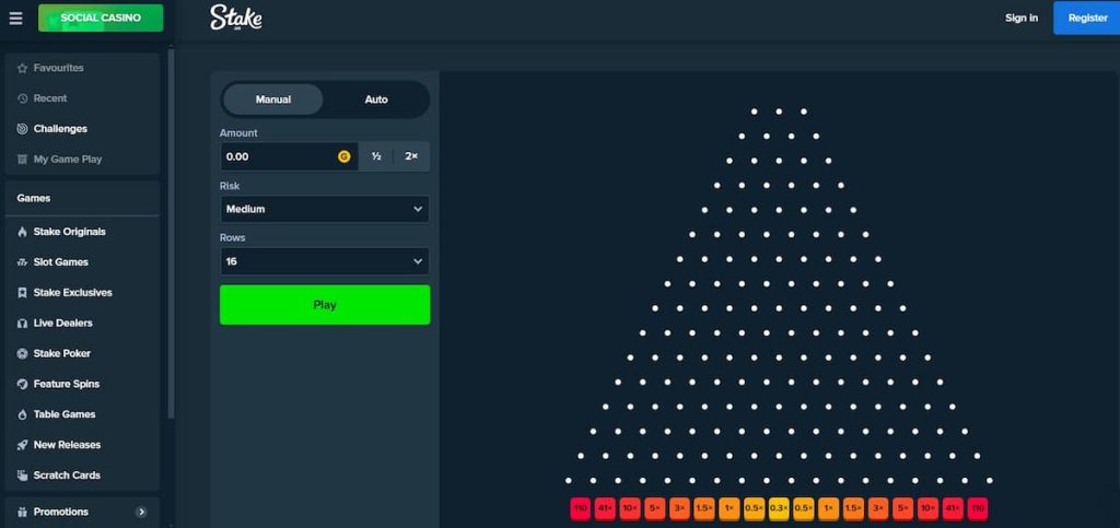 Plinko gameplay on Stake US.