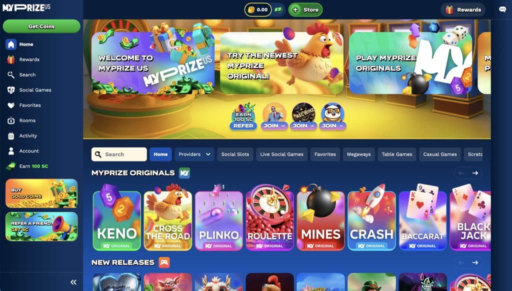 Screenshot of the MyPrize.us Home